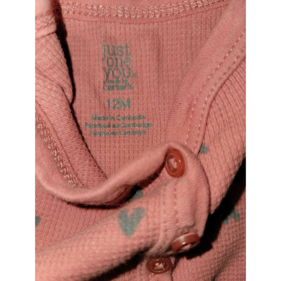 Baby Girl Just One You by Carter's Romper 12M Pink Gray Hearts - Picture 3 of 3